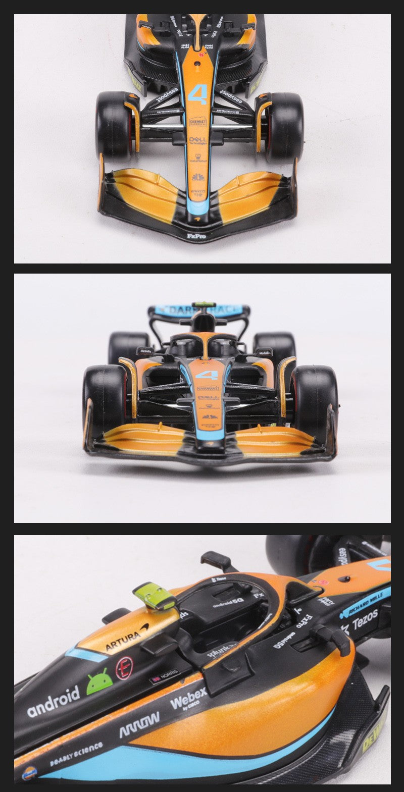 Burago 1:43 2022 McLaren MCL36 F1 Carro de Corrida N.º 3 N.º 4 Modelo de Carro em Liga