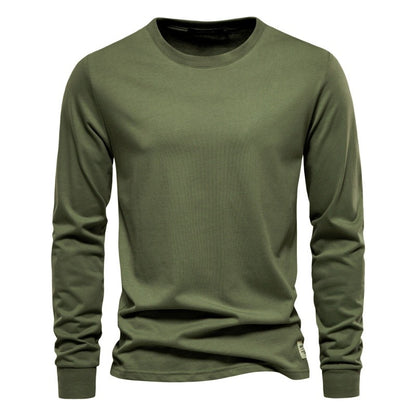AIOPESON Solid Color Cotton T Shirt Men Casual O-neck Long Sleeved Mens Tshirts Spring Autumn High Quality Basic T-shirt Male
