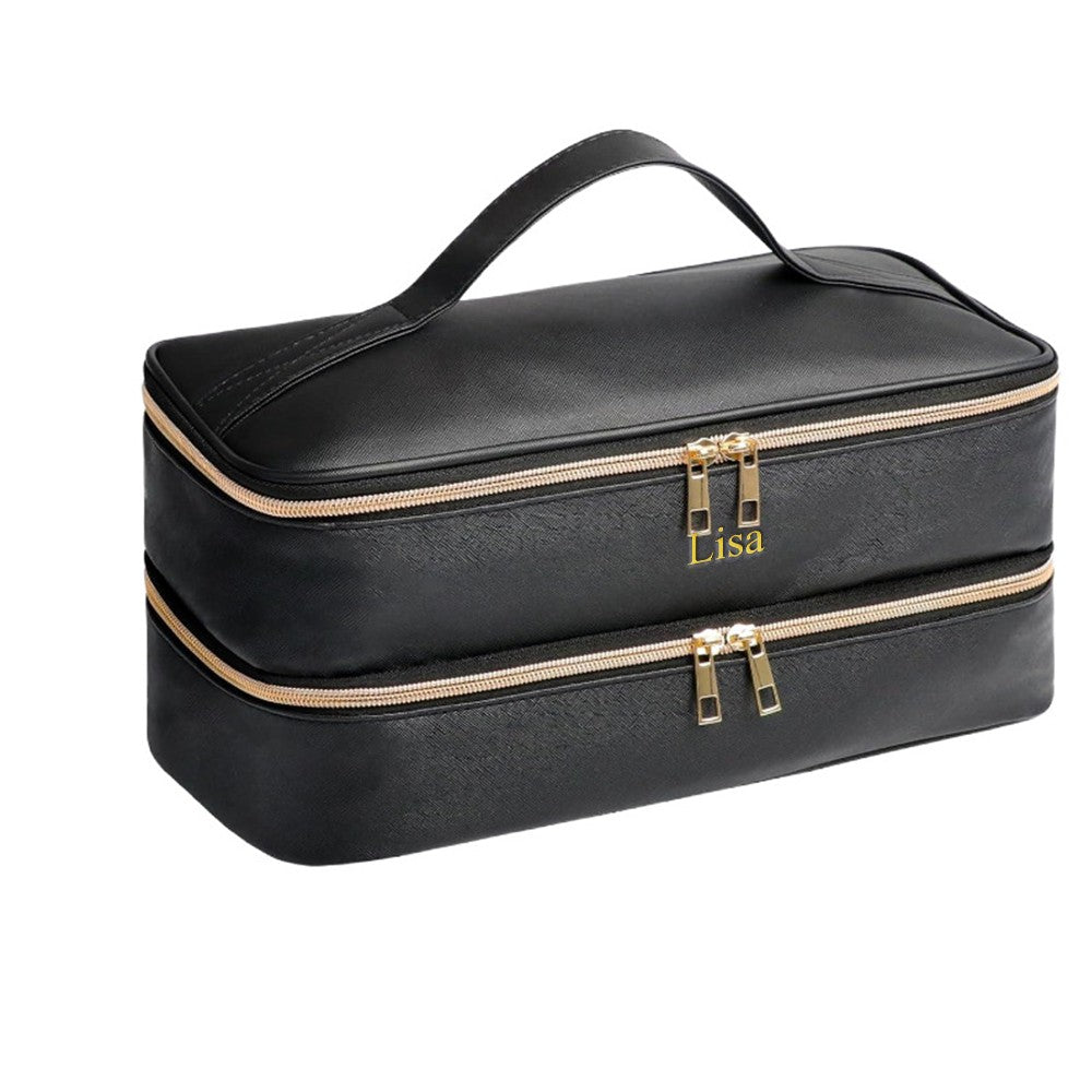 Customized name PU leather double-layer hair dryer storage bag, beauty tool box, hair curler accessories storage box