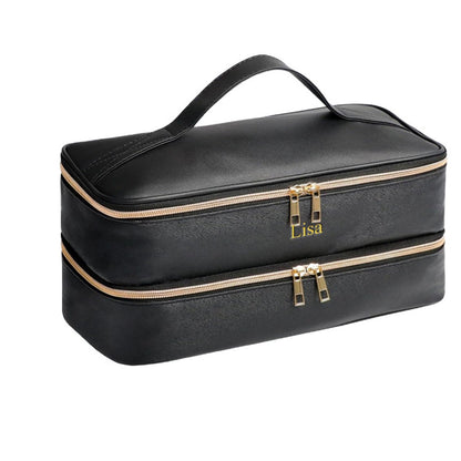 Customized name PU leather double-layer hair dryer storage bag, beauty tool box, hair curler accessories storage box
