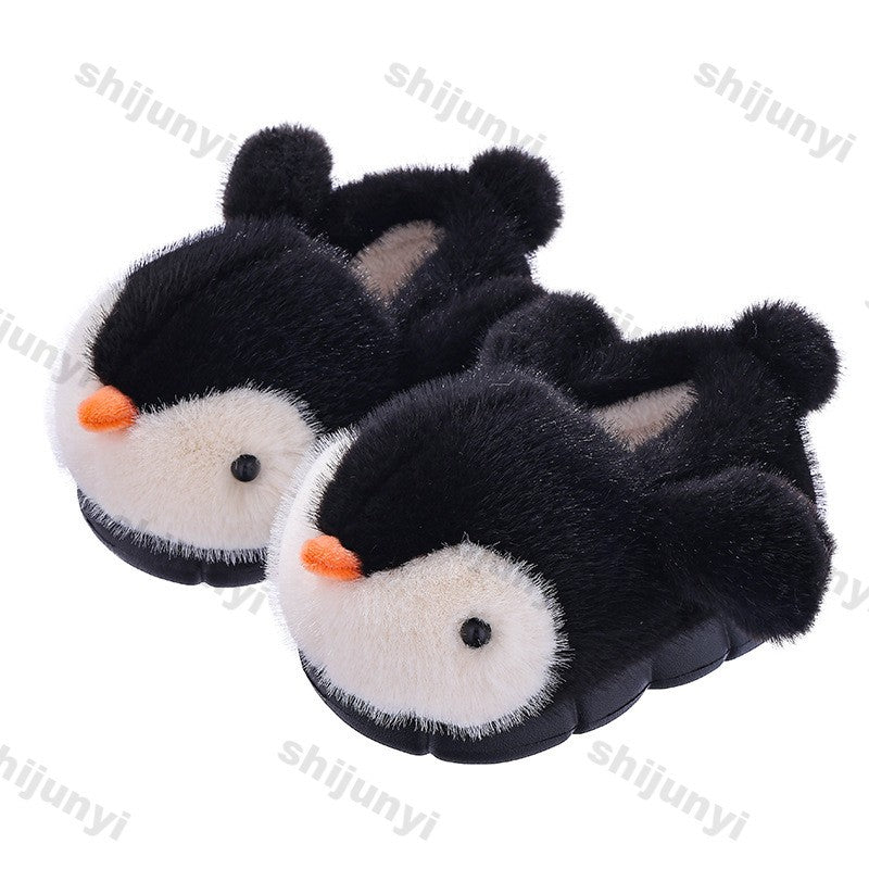 Cute Penguin Boys' Girls' Cotton Slippers 2025 New Winter Fashion Children's Eva Cotton Shoes Non Slip Warm Velvet Home Slippers