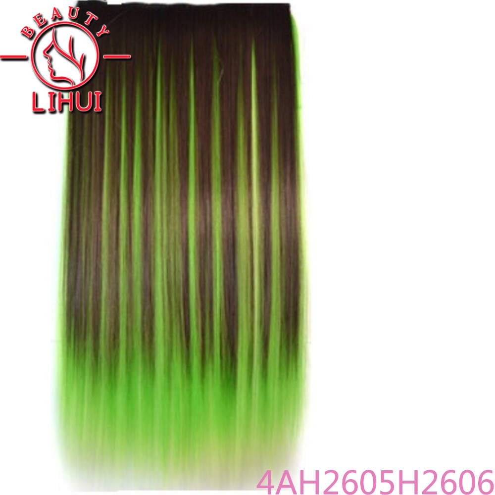 Extensões de cabelo sintéticas com clipe, longas e lisas, com 5 clipes em uma única peça, extensões de cabelo multicoloridas LIHUI