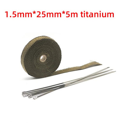 Motorcycle Exhaust Heat Shield Thermal Tape Heat Wrap Fiberglass With Stainless Ties for Motocross ATV 2.5cm*5M Protection Moto
