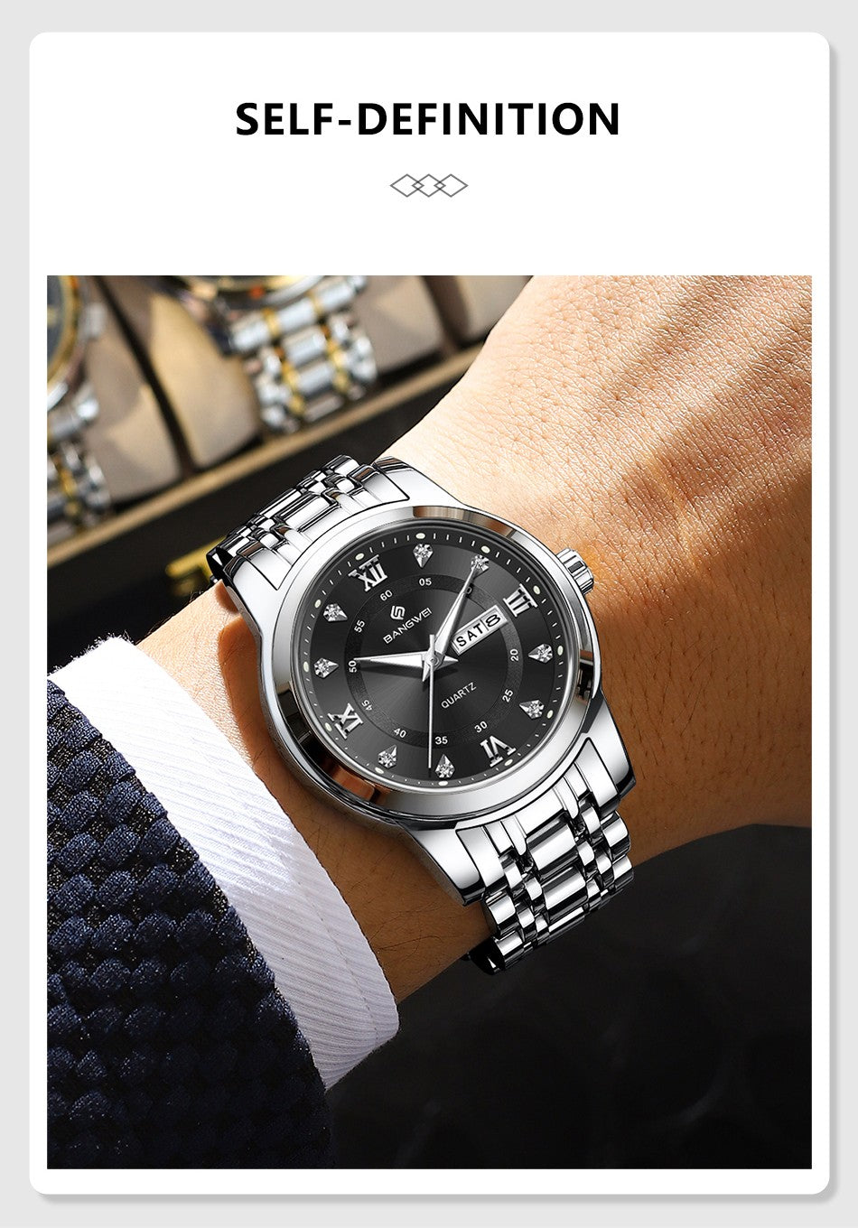 LIGE Brand BANGWEI Quartz Man Watch Fashion Stainless Steel Band Business Luxury Diamond Waterproof Calendar Watches for Men+Box