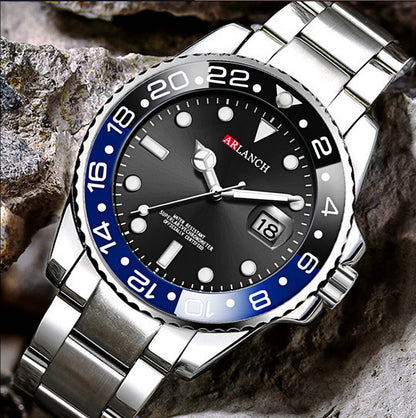 Business Stainless Steel Watch 40mm Classic Red Blue Circle Diving Series Magnifying Glass Calendar Quartz Watches montre homme