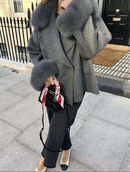 UCXQ Fashion Loose Warm Coat Women's Turn Down Collar Long Sleeve Covered Button Cardigan Coats 2025 Autumn Winter New 23Z4030