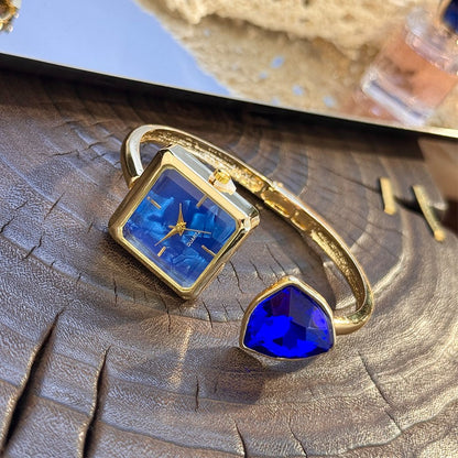 New Ladies Open Bracelet Watch Assorted Shaped Diamond Color Gemstone High-End Quartz Wristwatch Lazy Person's Stylish Timepiece