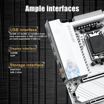 Placa-mãe JGINYUE AM5 B650E Snow Dream, compatível com AMD Ryzen 9000/8000/7000, PCIe 5.0, DDR5 7000+(OC), LAN 2.5G, ARGB