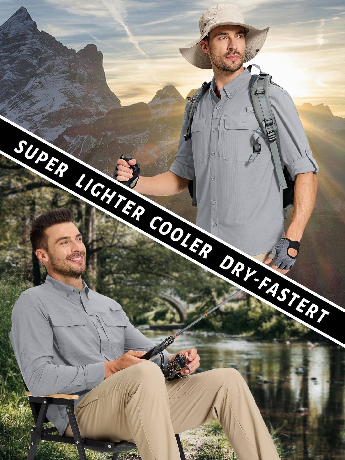 TACVASEN UV Block Fishing Shirts Mens Sun Protection Quick Dry Long Sleeve Shirts Mesh Breathable Hiking Cargo Shirts Work Shirt