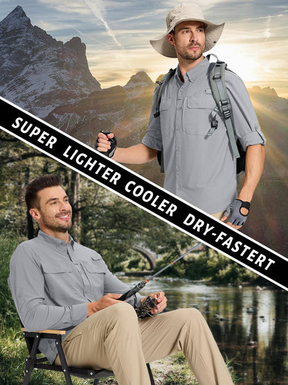 TACVASEN UV Block Fishing Shirts Mens Sun Protection Quick Dry Long Sleeve Shirts Mesh Breathable Hiking Cargo Shirts Work Shirt