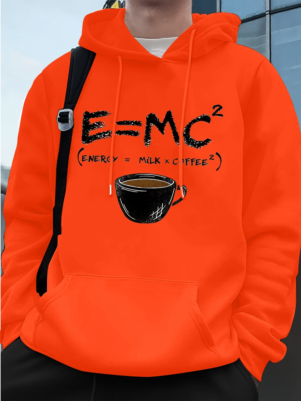 E=Mc2 Energy Milk Coffee Prints Men Hoodies Autumn Fleece Warm Sweatshirt Casual Loose Pocket Streetwear Sports Male Clothes