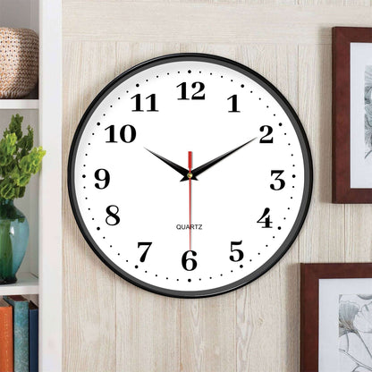 An 8-inch silent wall clock, modern white wall clock with simple design, battery operated quartz clock, adorns the family living