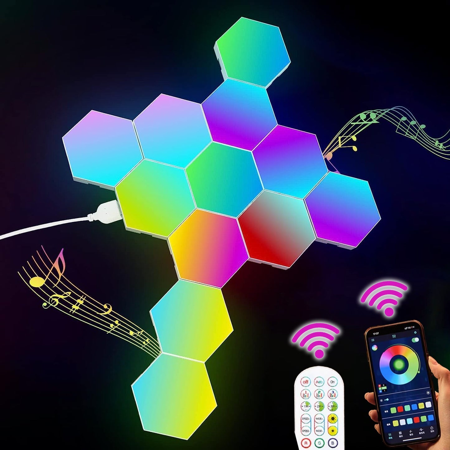 Hexagon Wall Lights, Smart LED Light Panels with App & Remote, DIY Room Decor for Autism, Game Room Decor, Party, Gifts, 12 Pack