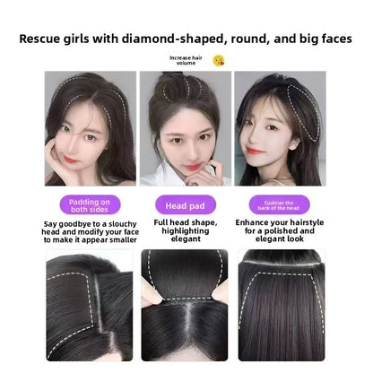 Aplique de Cabelo Sintético Liso Curto Invisível para Cobertura da Parte Superior da Cabeça Feminino