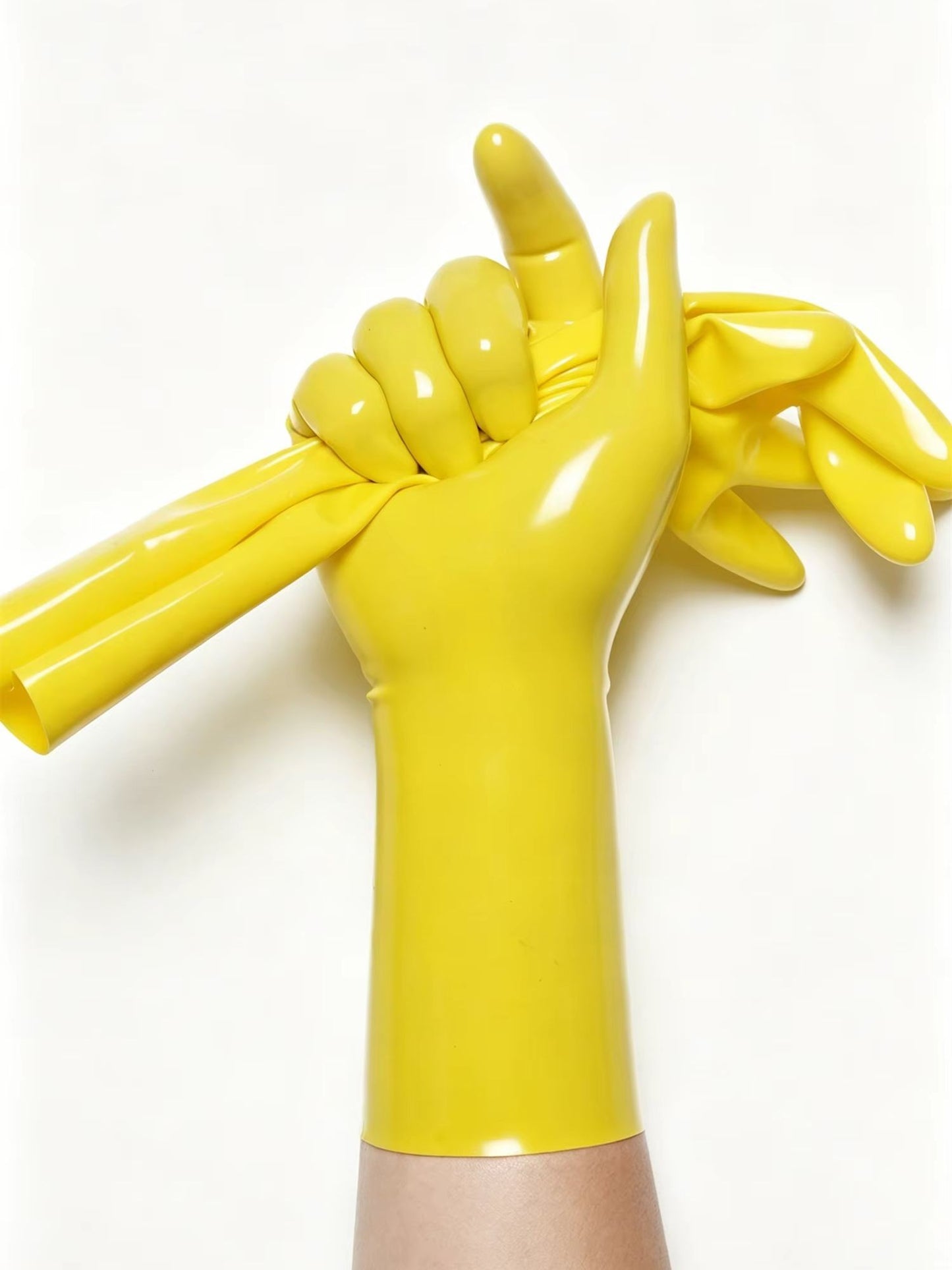 Red Shiny Latex Short Gloves Unisex Rubber Gloves for Cosplay Role Play