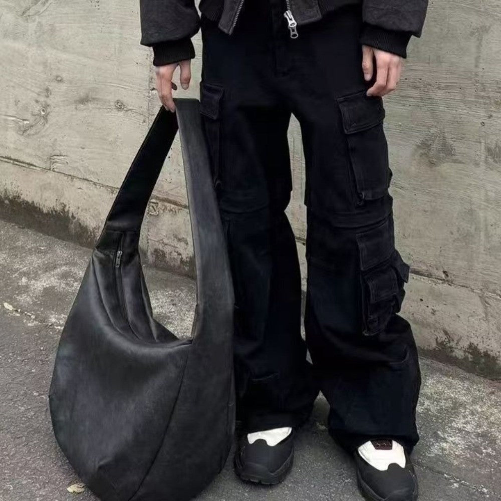 Vintage Style Men's Crossbody Bag?? Large Capacity ??Large Size?? Messenger Bag PU Leather Pleated Tote Bag?? Daily Use??