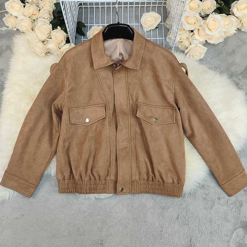 2025 Autumn Fashion Casual Solid Suede Jackets Women Street Stand Collar Full Sleeve Zippers Loose Coats Female  Jacke