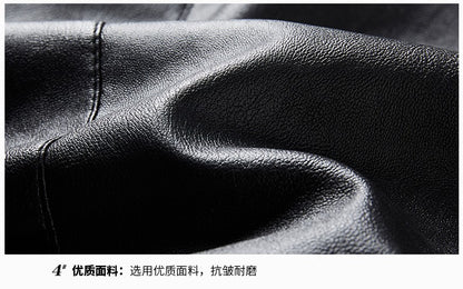 Men PU Leather Jacket Men Coats Windproof Motorcycle Autumn Stand Collar Travel Black Zipper Winter Business Zipper Overcoat