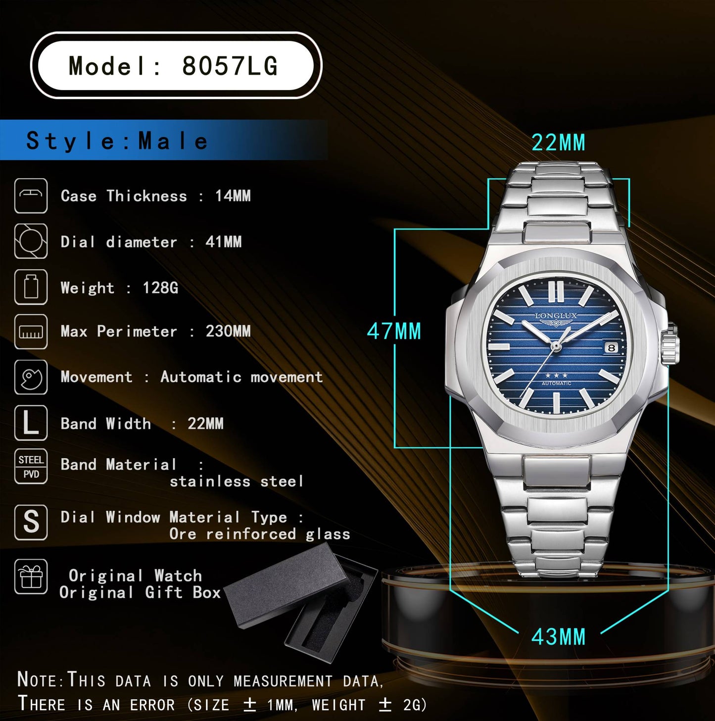 Men automatic watch business date mechanical watches waterproof stainless steel luminous luxury mens watch boyfriend gift