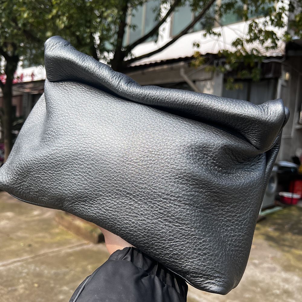 100% genuine leather Cowhide Handbag High Quality Leather Women's Foldable Designer Handbag Simple Magnet Handle Bags