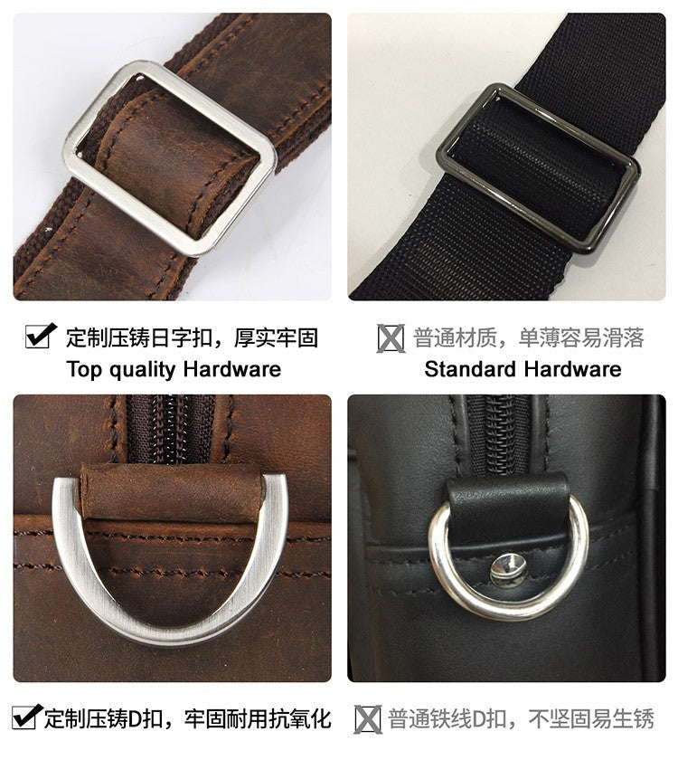 High Quality Genuine Leather Men Briefcase Business bag Crazy Horse Leather Large 17"inch Laptop Bag male Portfolio Office Case