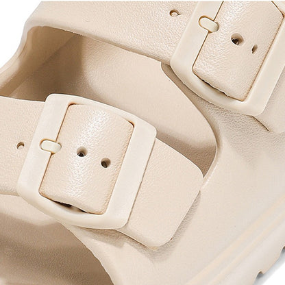 Kidmi New Summer Platform Women's Slippers Outdoor Double Buckle Embellished Sandals Non-slip Breathable Soft-soled Beach Shoes