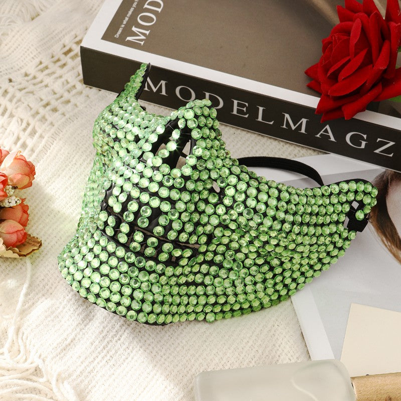 Rhinestone Cat Masquerade Mask, Full Crystal Cat Face Half Mask for ManWomen, Halloween Costume, Prom, Wedding, and Themed Party
