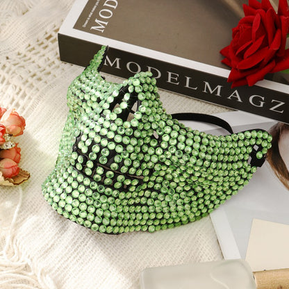 Rhinestone Cat Masquerade Mask, Full Crystal Cat Face Half Mask for ManWomen, Halloween Costume, Prom, Wedding, and Themed Party