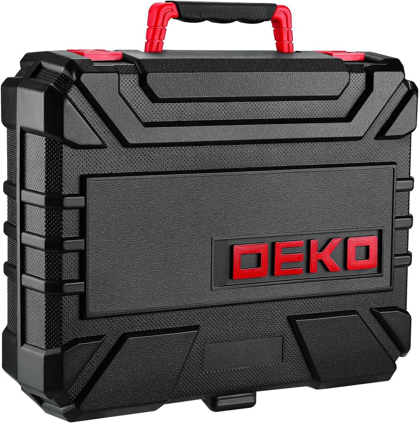 Kit de Ferramentas com Furadeira DEKO, Jogo de Ferramentas com Furadeira Sem Fio Vermelha 8V, Kits de Ferramentas Manuais para Mulheres 126 Peças