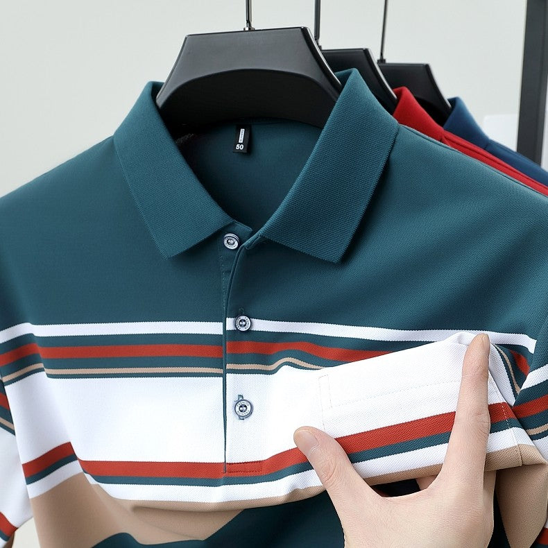 High quality brand men's short sleeved polo shirt summer fashion  striped design youth personalized top casual business T-shirt
