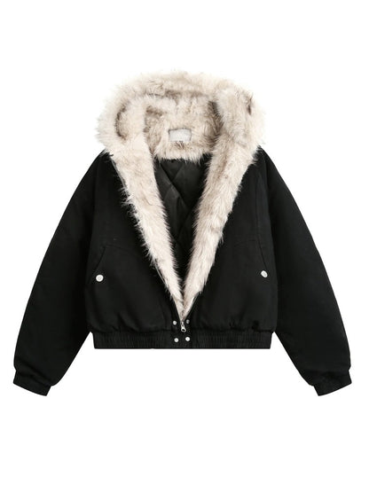 Faux Fur Amercan Vintage Hooded Coats with Hooded Women Zipper Sweatshirts Casual Streetwear Grunge Jacket Y2k Stand Neck