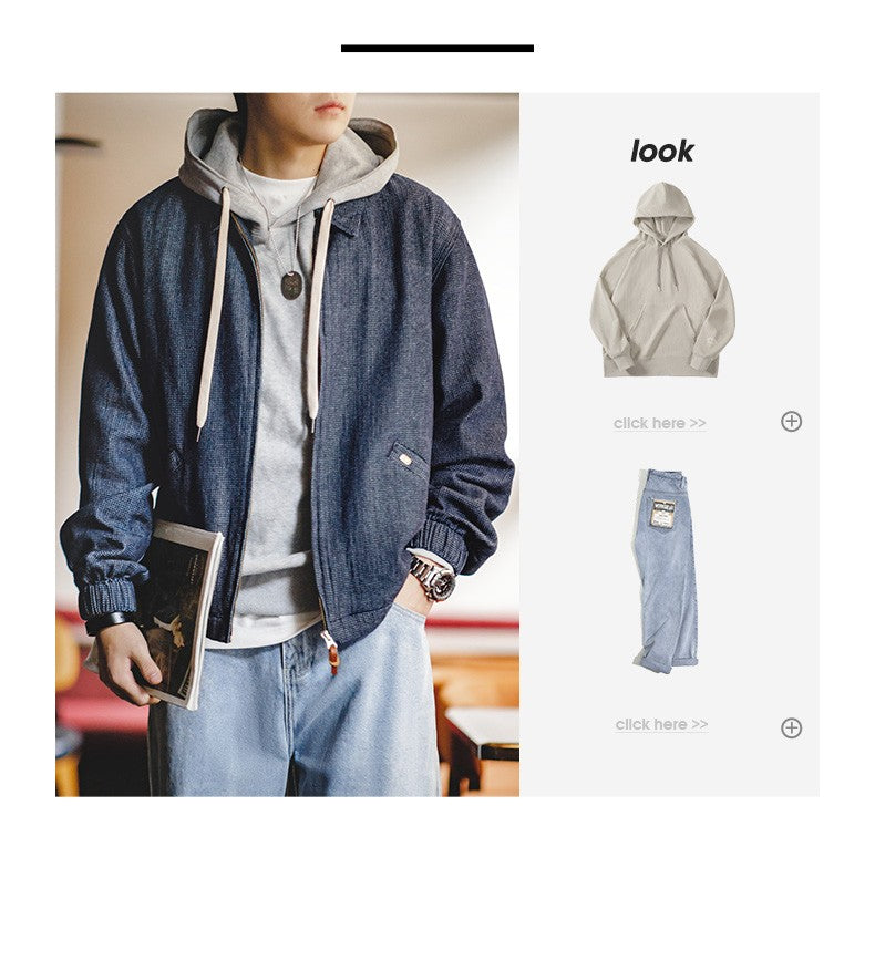 Maden American New Spring And Autumn Retro Denim Jacket Cityboy Amekaji Style Loose Lapel Jacket Men’s Fashion Short Blue Coats