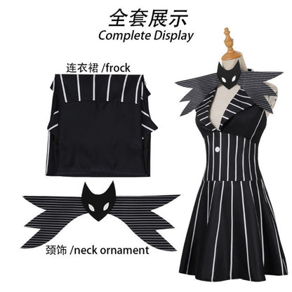 Anime Jack Skelington Black White Striped Cosplay Costume Men Retro Tailcoat Woman Dress Christmas Night Halloween Party Outfit