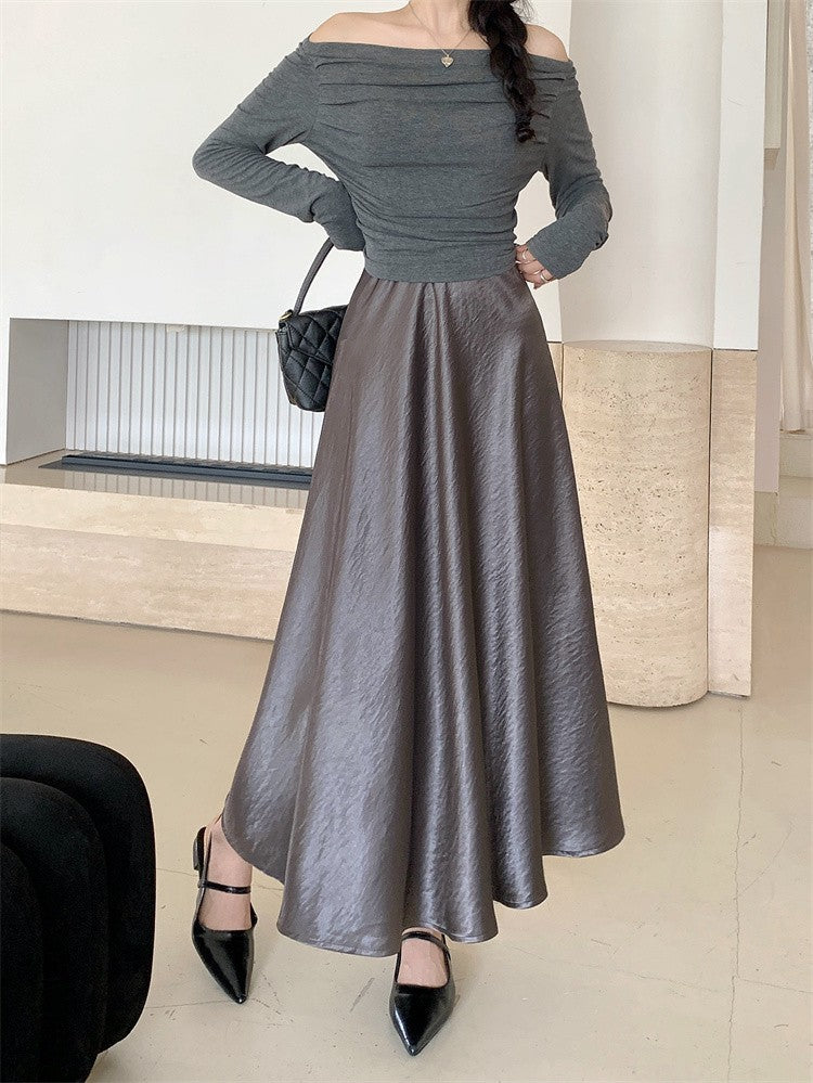 Plus Size Satin Half-Body Skirt Female 2026 Spring New Korean Fashion Temperament Elegant Solid Casual A-line Skirts