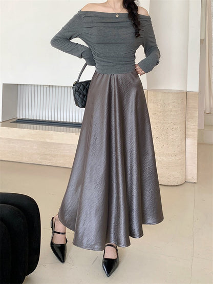 Plus Size Satin Half-Body Skirt Female 2026 Spring New Korean Fashion Temperament Elegant Solid Casual A-line Skirts