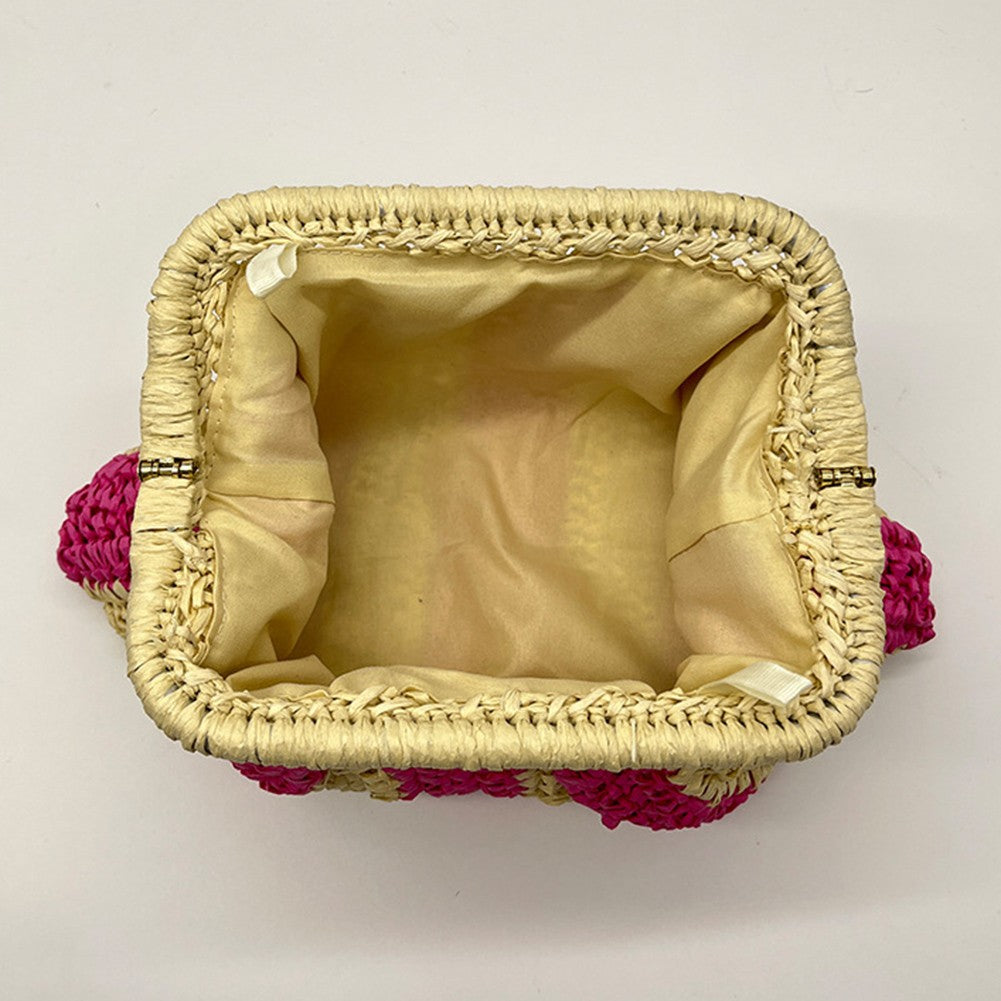 Straw Clutch Handbag Straw Evening Bag Handmade Clutch Purse Striped Woven Handbag Designer Weaving Pouch for Evening Party