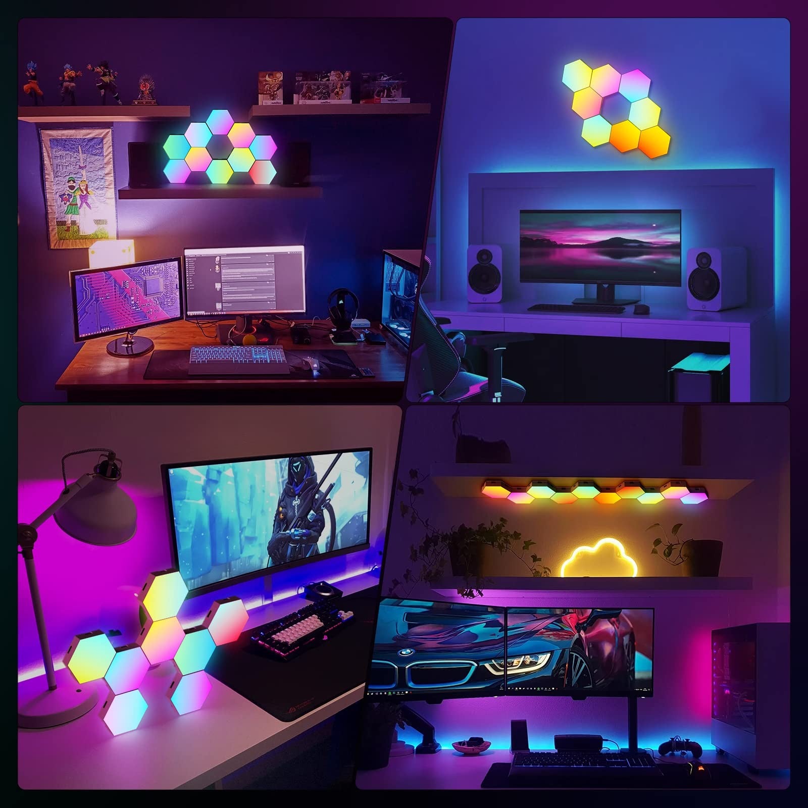 Hexagon Wall Lights, Smart LED Light Panels with App & Remote, DIY Room Decor for Autism, Game Room Decor, Party, Gifts, 12 Pack
