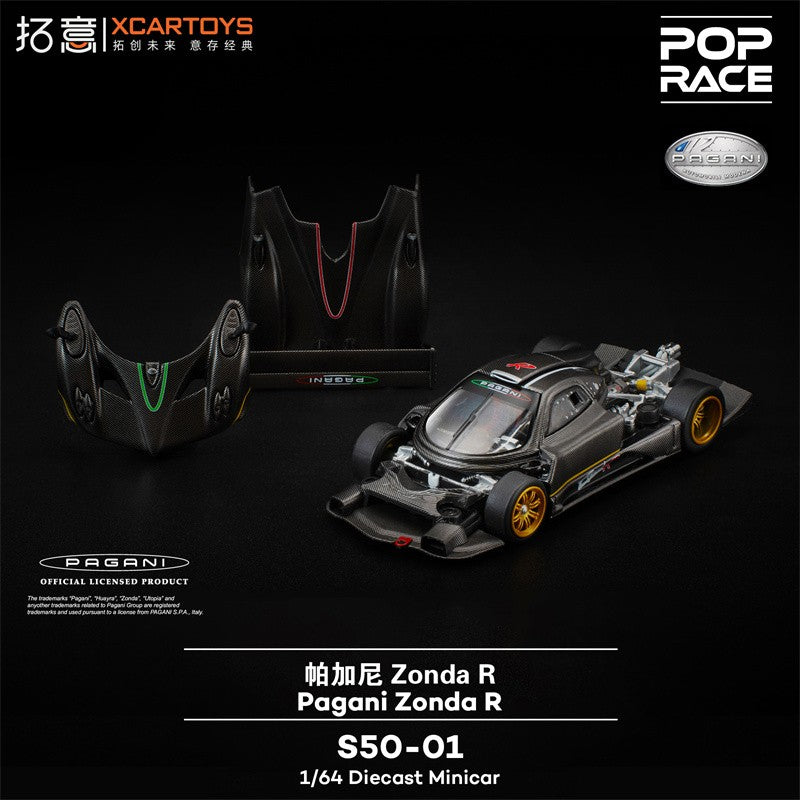 Pré-venda Xcartoys x POP RACE 1:64 Pagani Zonda R Carbon Edition Coleção de Miniaturas de Carros Die-Cast