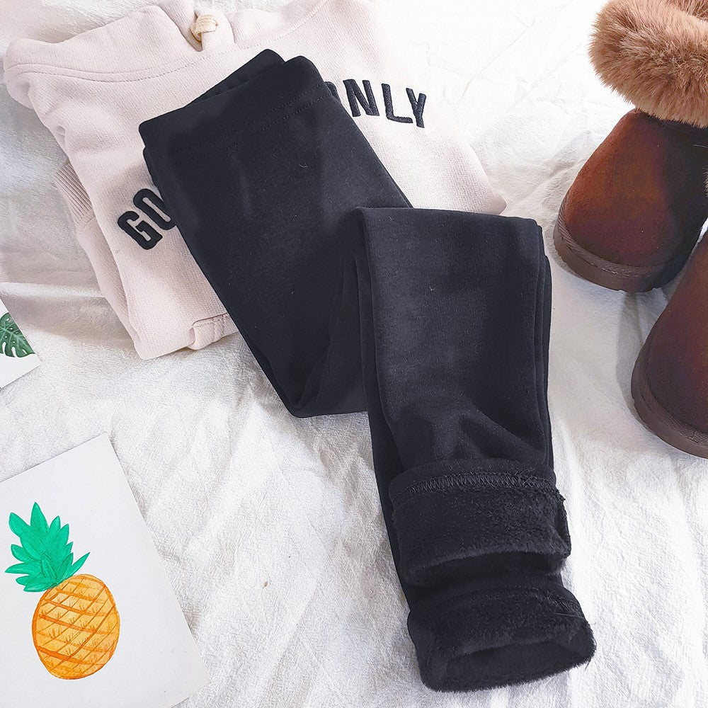 Girls Cotton Dot Print Leggings Autumn Winter Kids Fleece Warm Pants Baby Girl Slim Plus Thicken Trousers Children Clothes