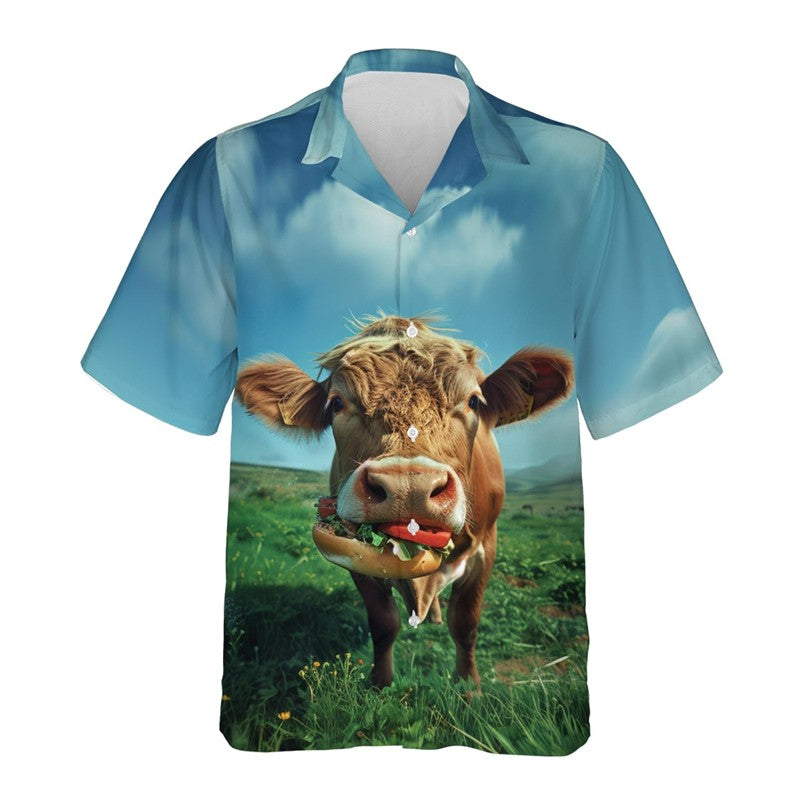 New Men's Shirts Hawaii Farm Style Animal Pattern 2025 Short Sleeve Aloha Blouse Cow Print Summer Casual Hawaiian Funny Camisa
