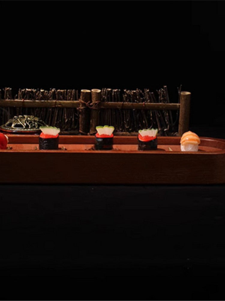 Barco de dragão de madeira gelo seco barco de sensação marítima buffet travessa de frutos do mar prato de mesa sushi prato criativo barco bento esteira de sushi bento onigiri