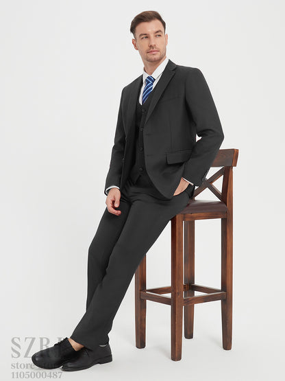 4pcs Classic Business Suit: Blazer, Vest, Pants, Pocket Square - Quality, Comfort, Stylish Lapel | Weddings/Parties/Business