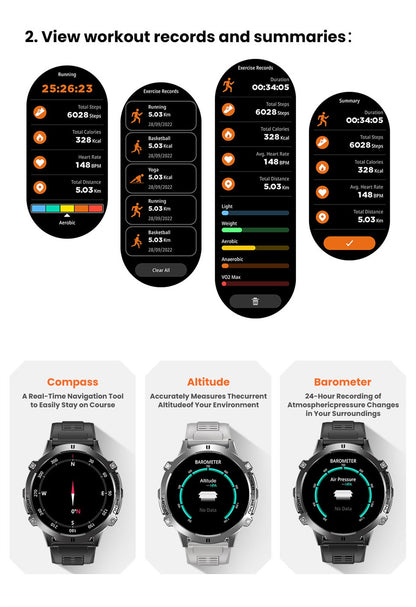 Smartwatch T-Rex 3 Militar Bateria 1000mAh 10ATM À Prova D'água GPS Bússola Altímetro Chamada AMOLED Masculino Natação Esportes