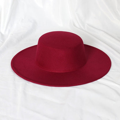 2022 new oversized edge flat top hat retro French felt hat outdoor sun hat women's big-brimmed fedora hat