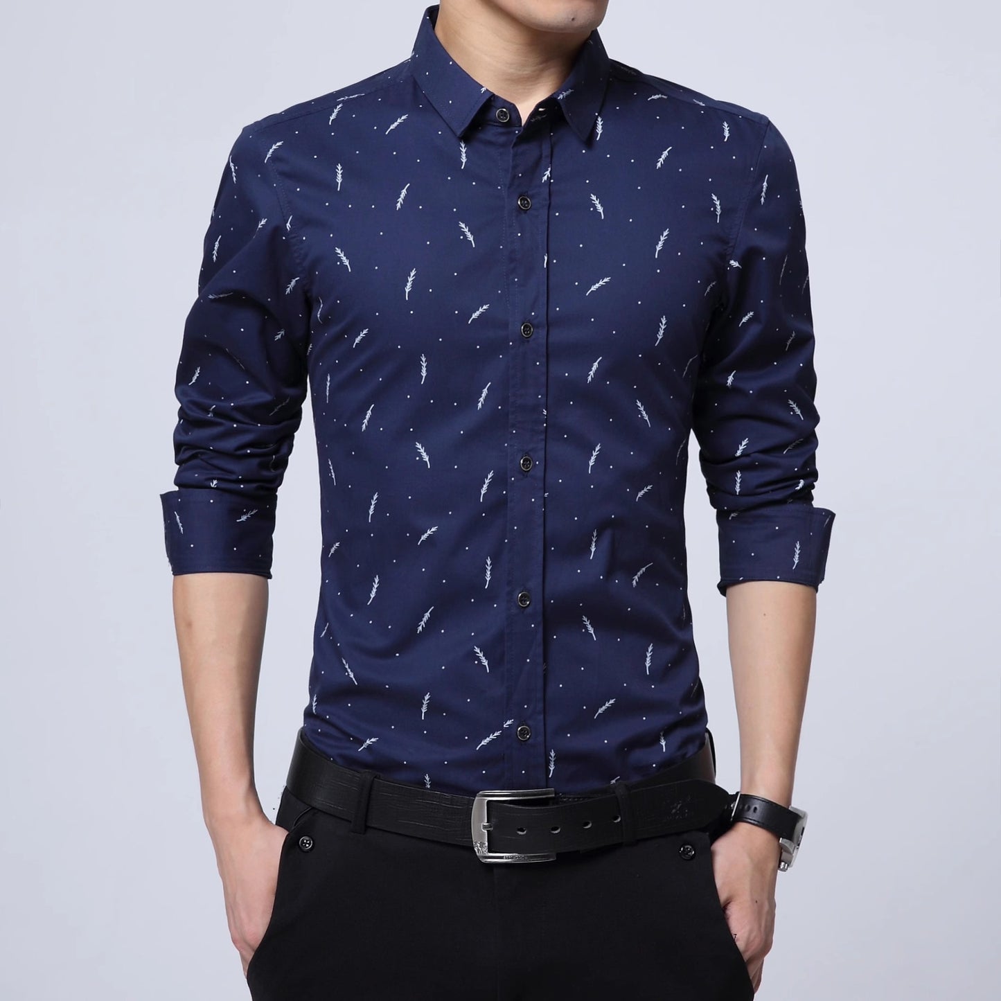 New Arrival 2025 Spring Men's Long Sleeve Shirts | Fashionable Single-Breasted Cotton Shirt in Blue Green Khaki Grey | Available