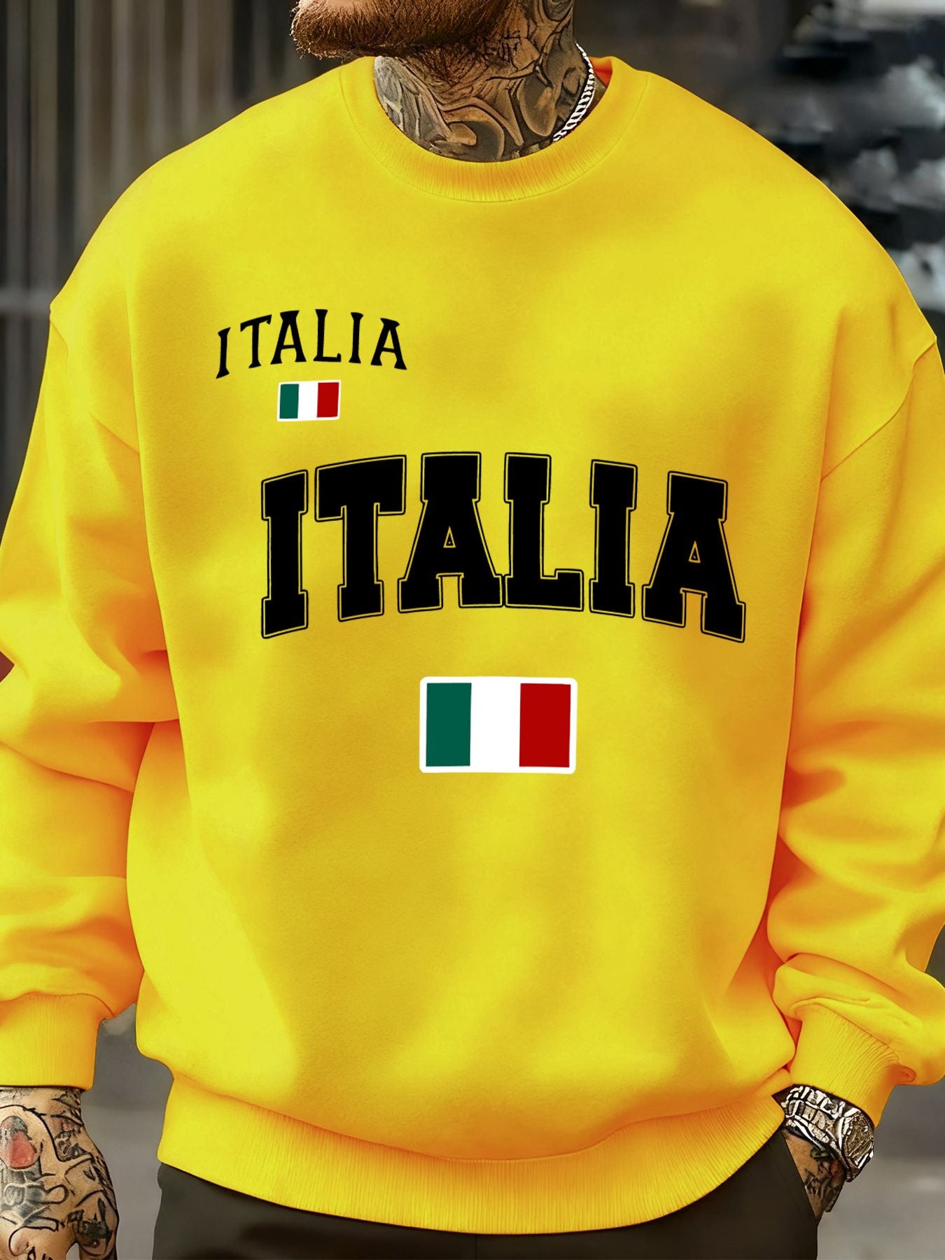 Italia Italian Flag Print Autumn Men Sportswear Fleece Sweatshirt Street Casual Pullovers Oversized Clothes Unisex Fashion Tops