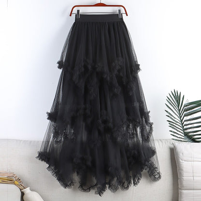 TIGENA Tutu Tulle Long Skirt for Women 2023 New Summer Korean Aesthetic Cute Irregular Mesh High Waist Maxi Skirt Female Purple