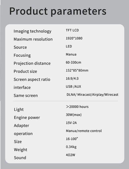 Smart Projector WIFI Mini Portable Home Theater Mobile Phone Same Screen Projector Support 4K LED Home Video Projector &Speaker