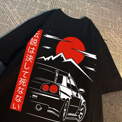 Japanese Style Car JDM Culture GTR Racing T Shirts Men Women Street Wear Original Design Oversized 100% Cotton Couple Tops Tees