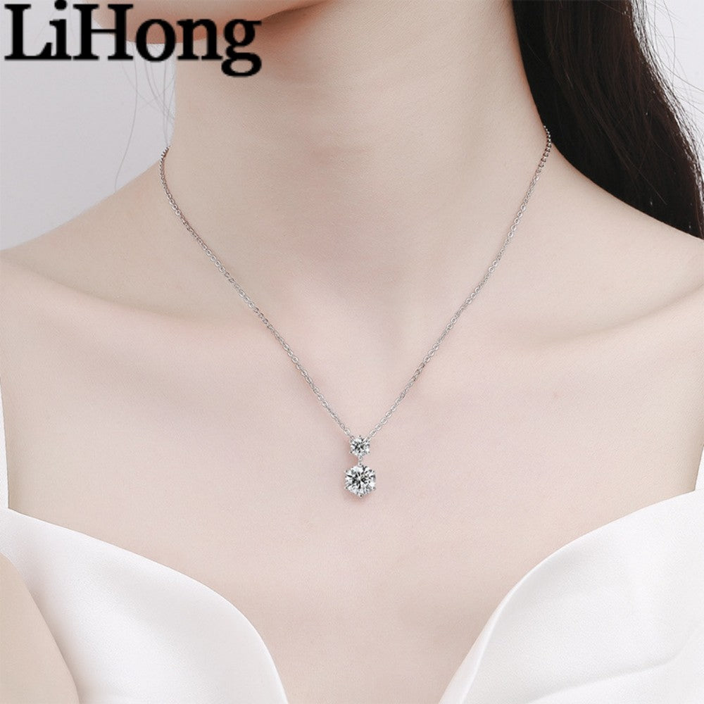925 sterling silver pendant necklace inlaid with AAAAA zircon double diamonds, elegant and fashionable jewelry for women